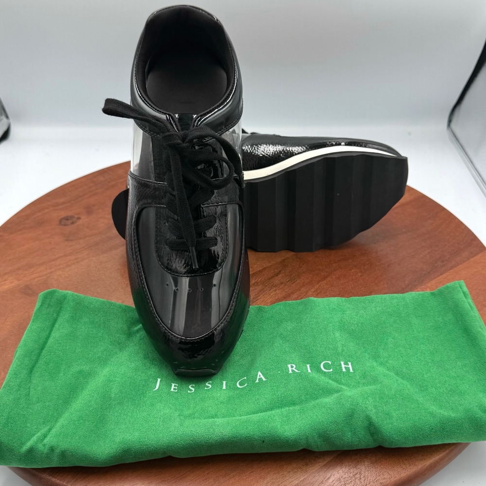 Jessica Rich Transparent Sneakers Black Patent Sporty Unique‎ Womens Size EU 37